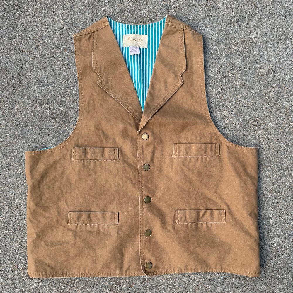 Scully Rowan Tan Canvas Old West Cowboy Button Front Vest Cinch Back XL RW041